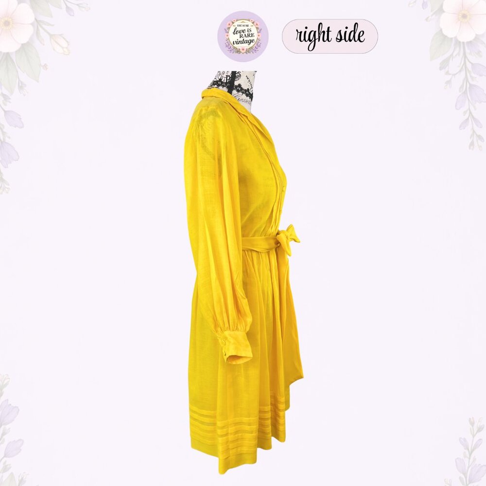 Vintage Yellow Shirt Dress by Frances Henaghan • 1970s Pleated Day Dress - Picture 6 of 9